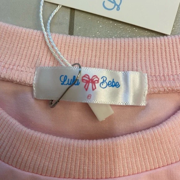 NWT Lulu Bebe Pink Merry Christmas Sequin Puff Sleeve Top, Girls Size 6